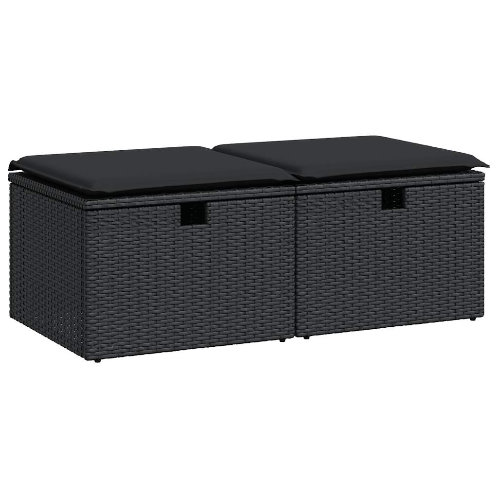 Set Divani da Giardino con Cuscini 2 pz Nero Polyrattan Acacia