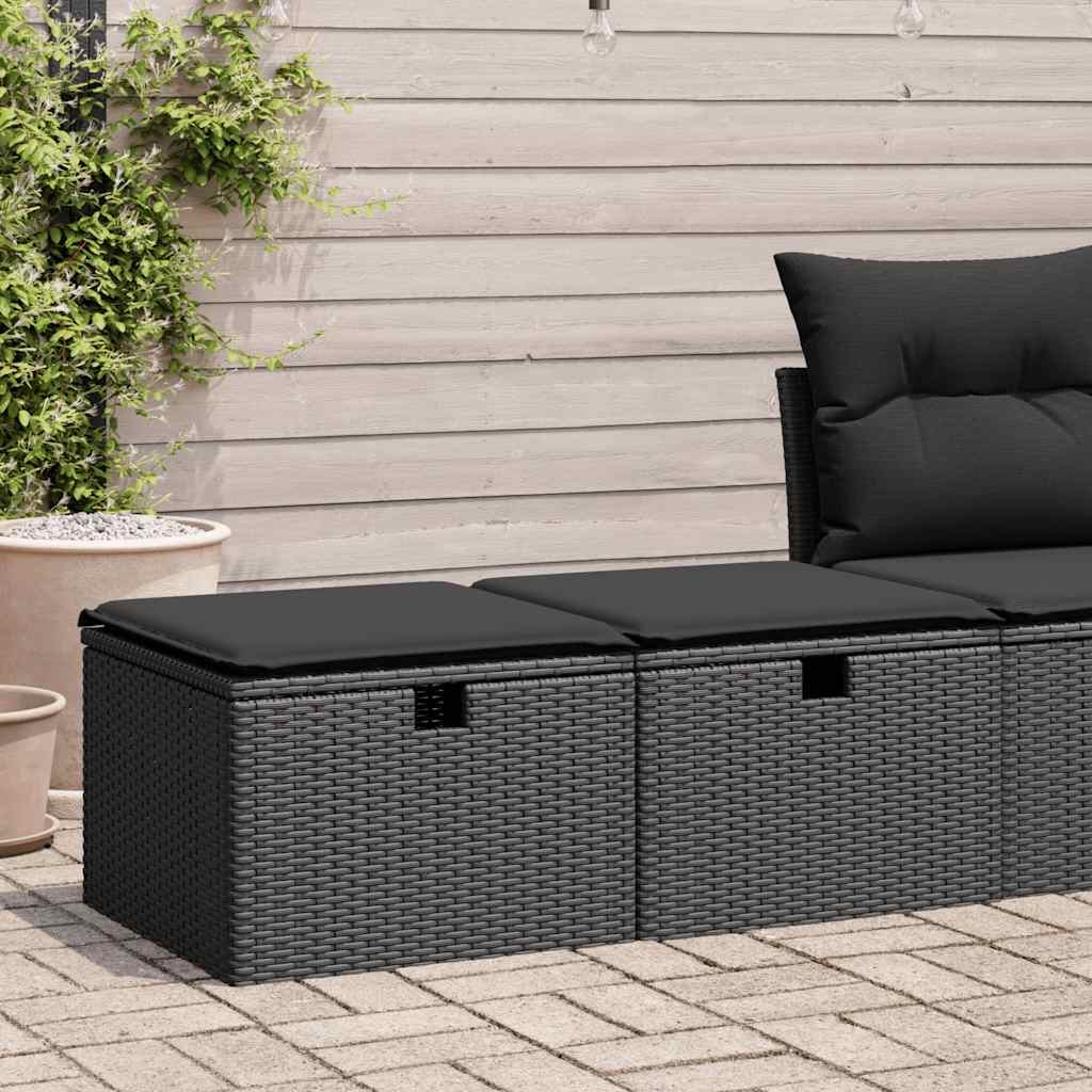 Set Divani da Giardino con Cuscini 2 pz Nero Polyrattan Acacia