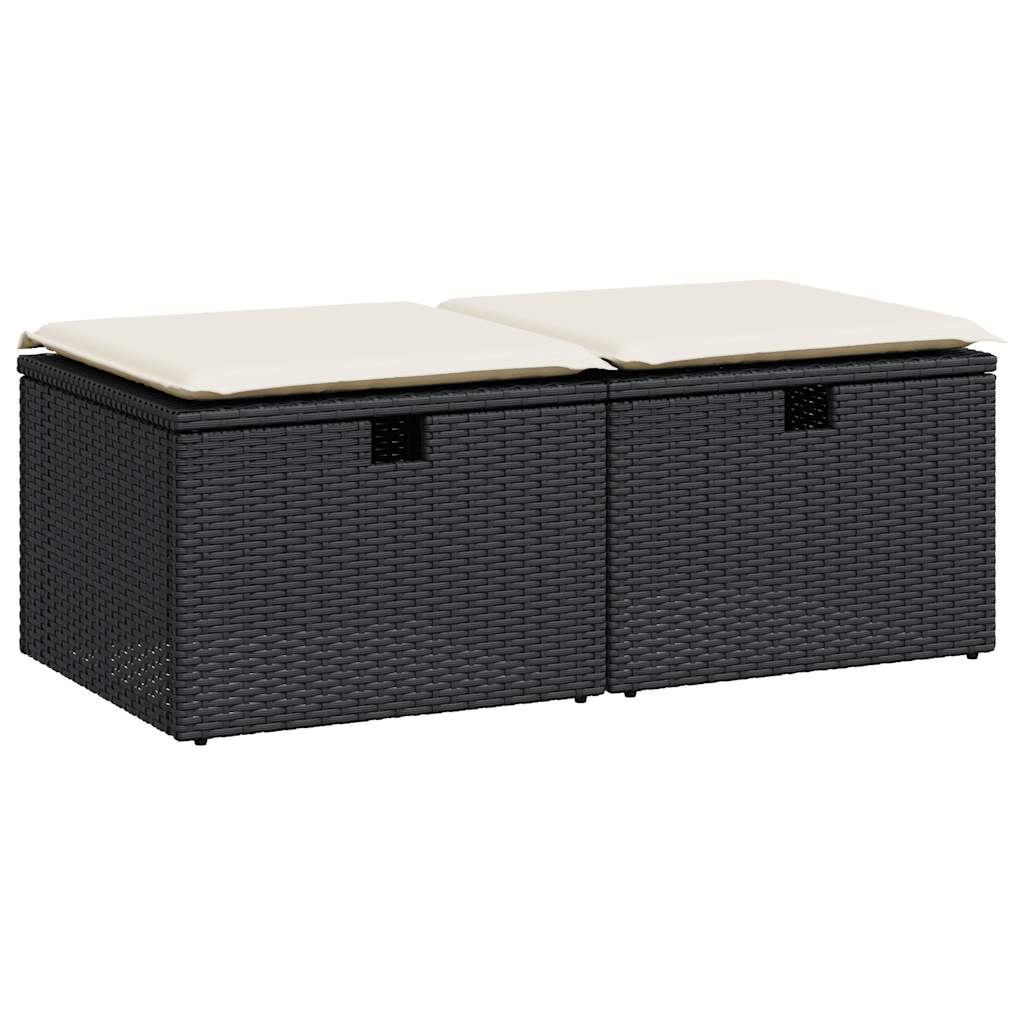 Set Divani da Giardino con Cuscini 2 pz Nero Polyrattan Acacia