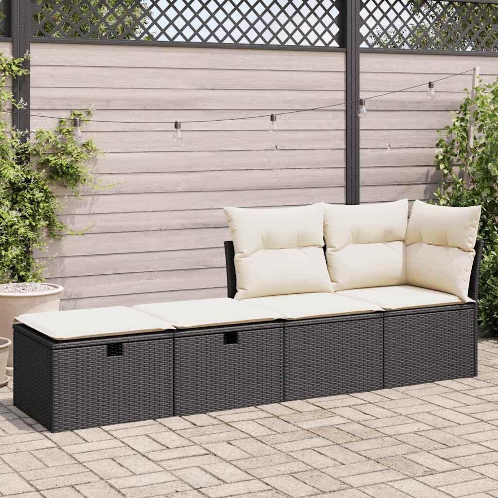 Set Divani da Giardino con Cuscini 2 pz Nero Polyrattan Acacia