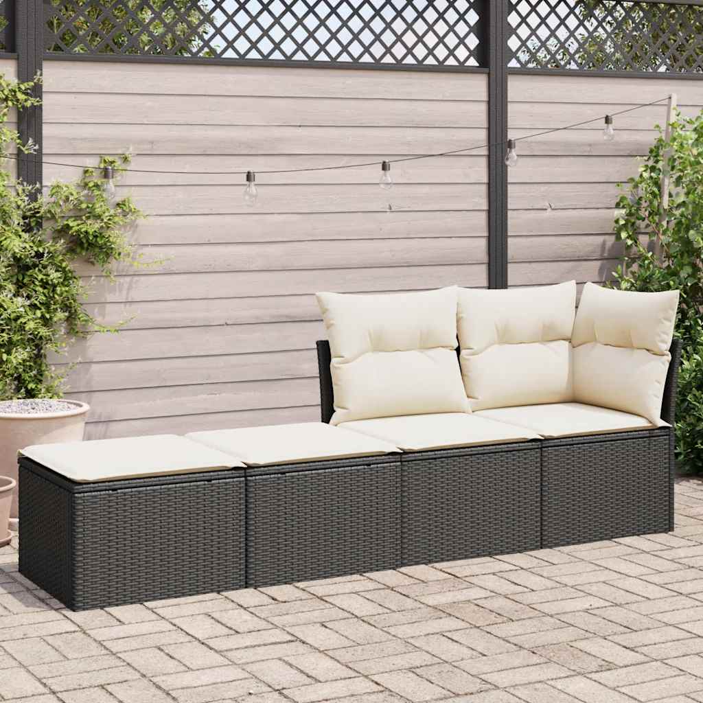 Set Divani da Giardino con Cuscini 2 pz Nero Polyrattan Acacia