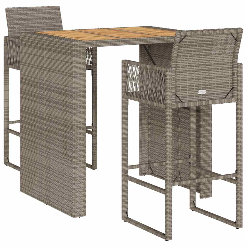 Set Bar da Giardino 3pz senza Cuscini Grigio Polyrattan Acacia