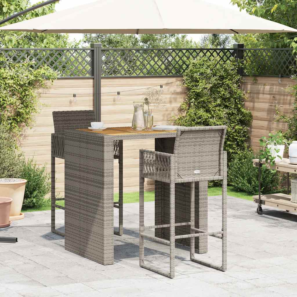 Set Bar da Giardino 3pz senza Cuscini Grigio Polyrattan Acacia