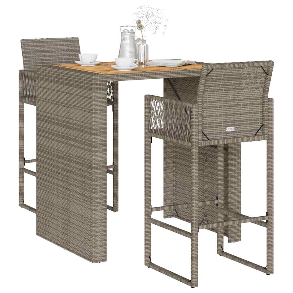 Set Bar da Giardino 3pz senza Cuscini Grigio Polyrattan Acacia