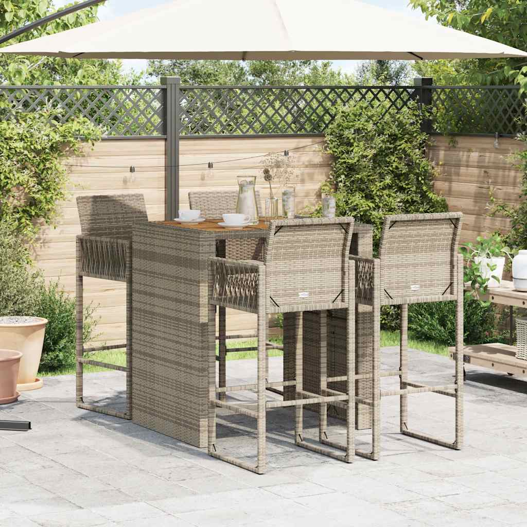 Set Bar da Giardino 5pz senza Cuscini Nero in Polyrattan Acacia