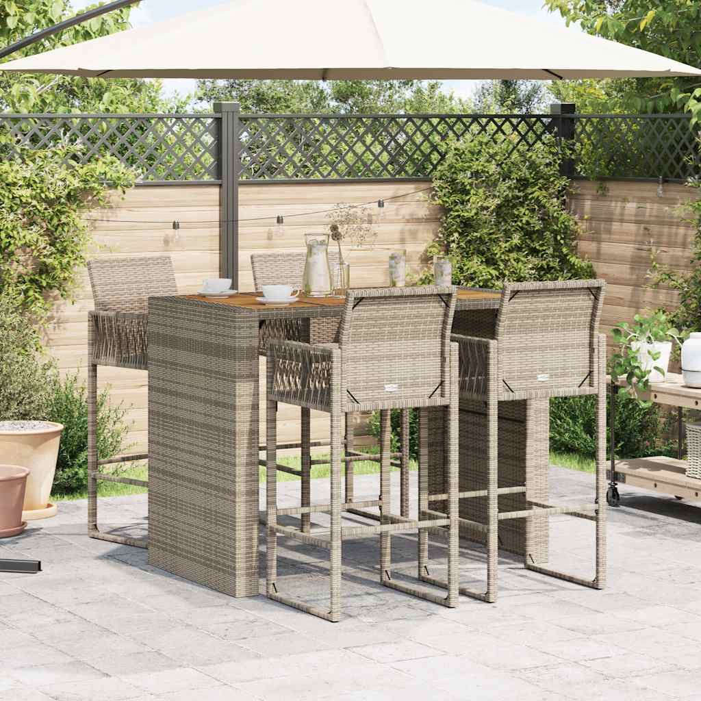 Set Bar da Giardino 5pz senza Cuscini Nero in Polyrattan Acacia