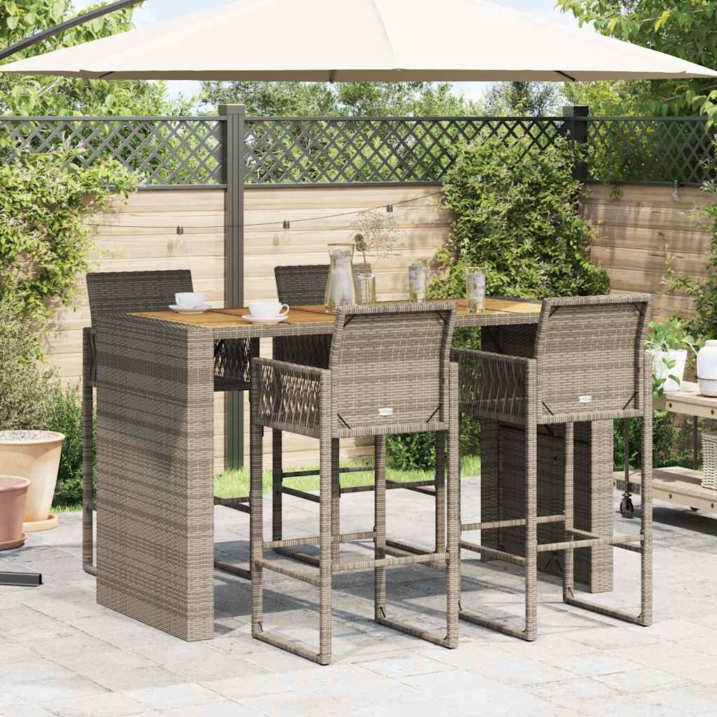 Set Bar da Giardino 5pz senza Cuscini Nero in Polyrattan Acacia