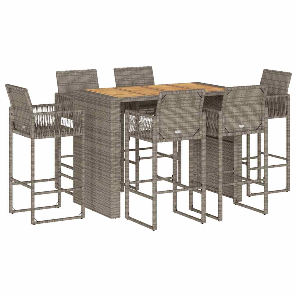 Set Bar da Giardino 7pz senza Cuscini Grigio Polyrattan Acacia