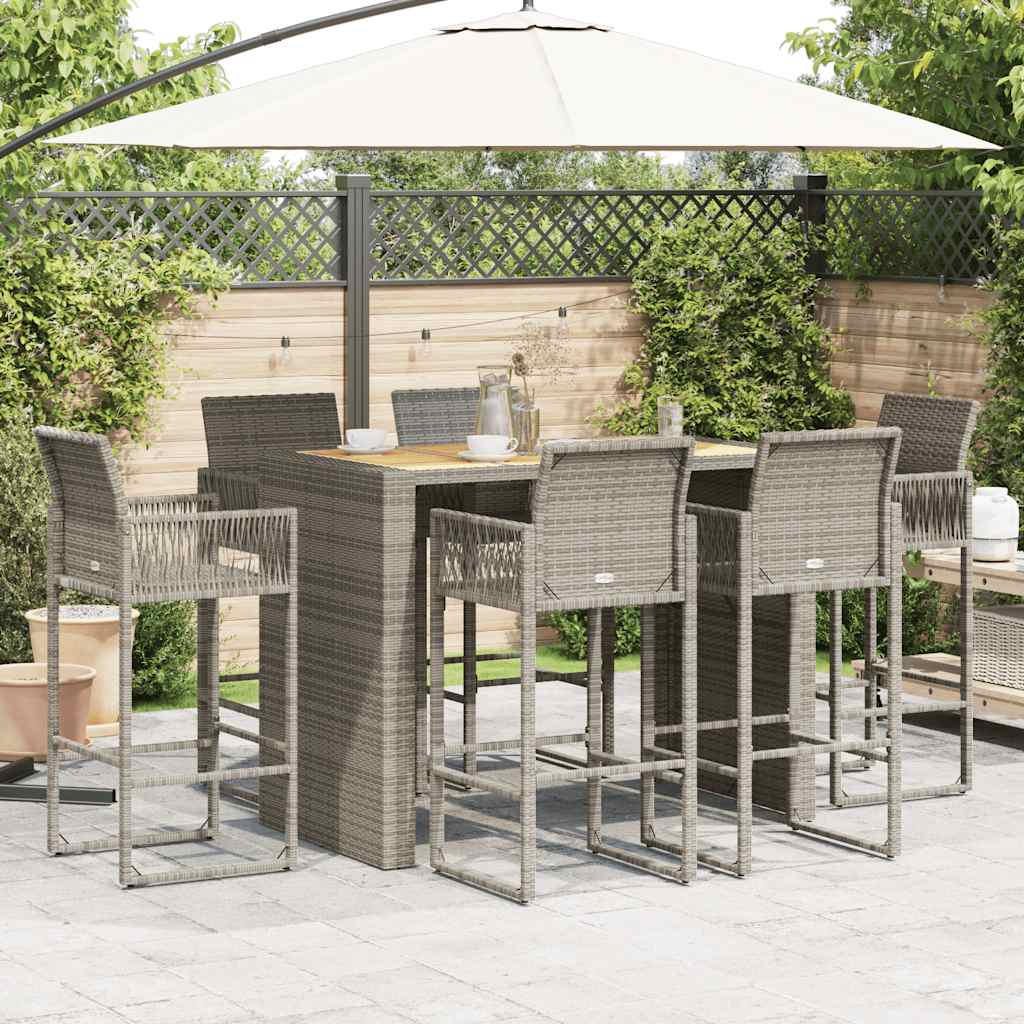 Set Bar da Giardino 7pz senza Cuscini Grigio Polyrattan Acacia