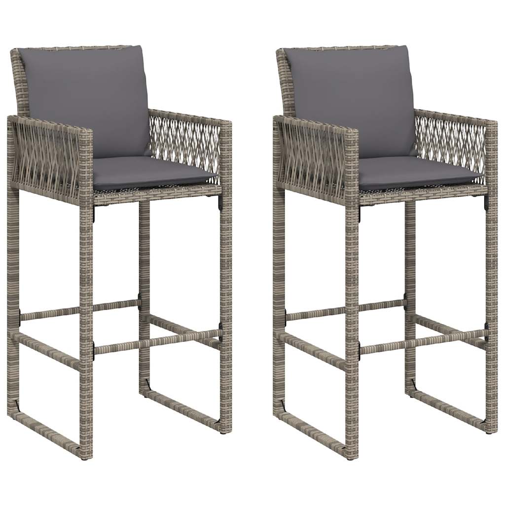 Set Bar da Giardino 3 pz con Cuscini Grigio Polyrattan Acacia