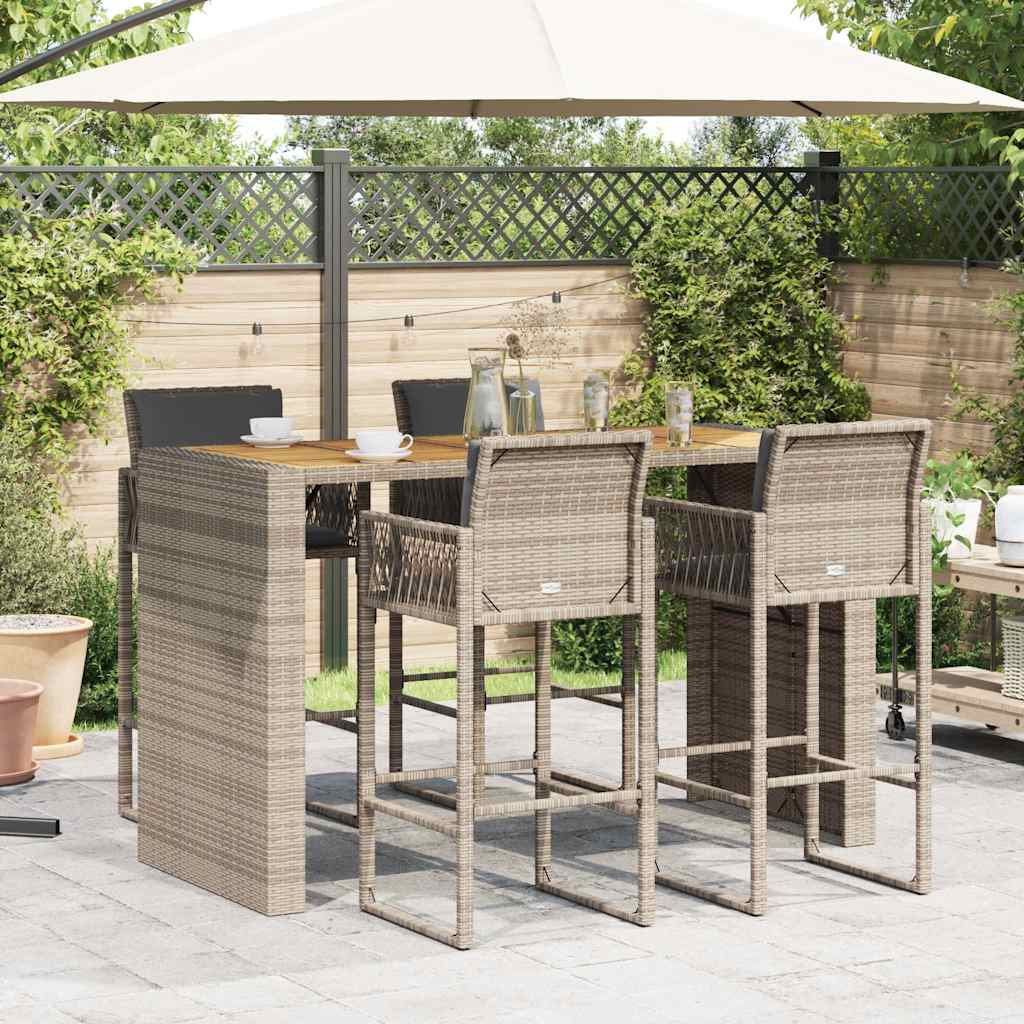 Set Bar da Giardino 5 pz con Cuscini Nero in Polyrattan Acacia