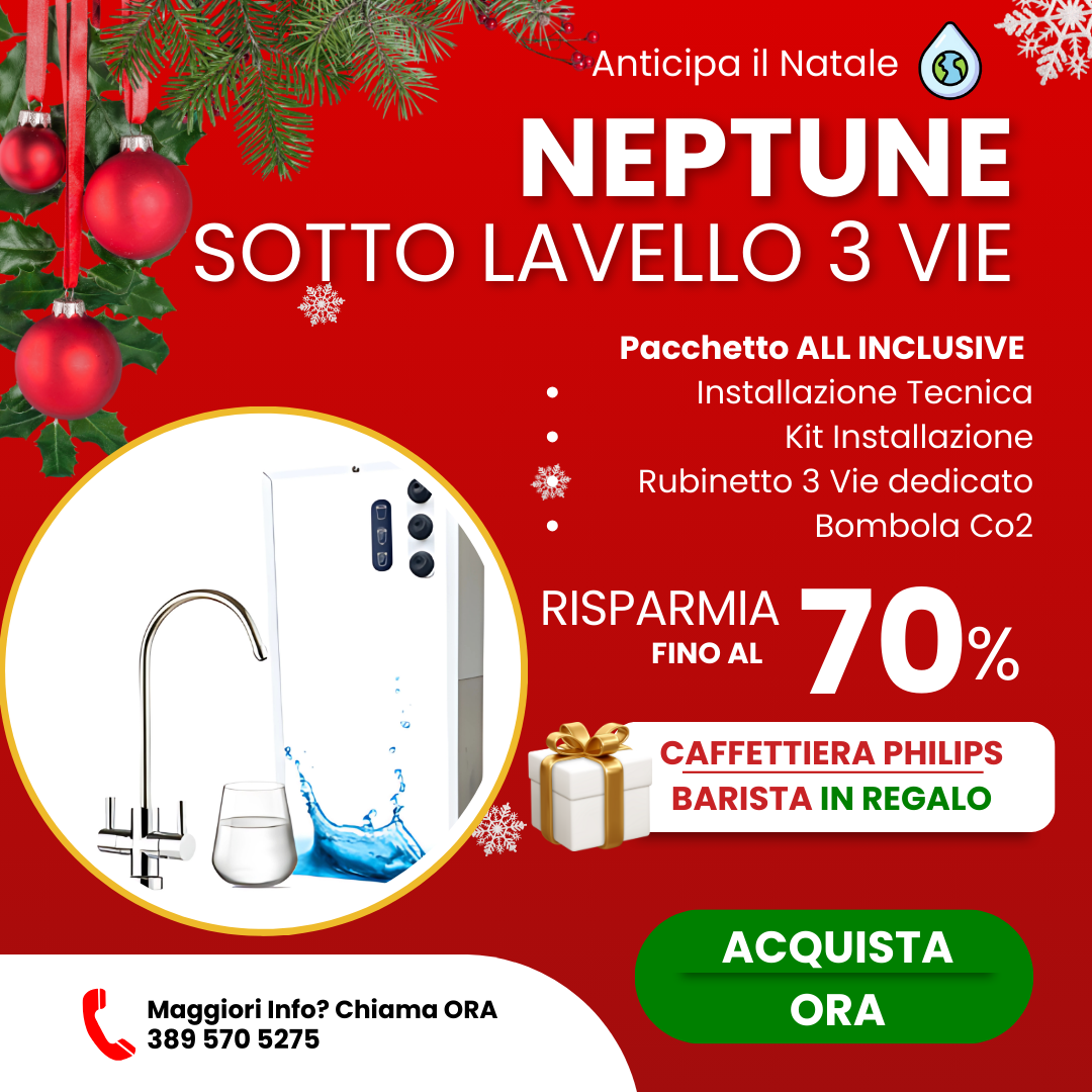 Neptune Refrigeratore acqua con Filtrazione 15Lt/h. Sottolavello – 3 vie, Liscia, Gassata e Fredda ’Kit Completo’