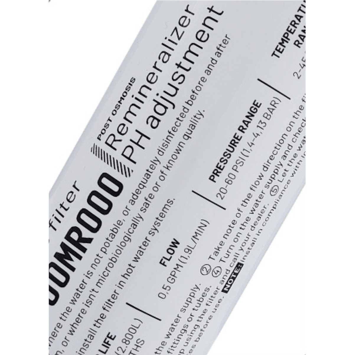 In-line filter remineralizer and PH regulator (GAC) coconut 1/4″ FPT 2″x10″