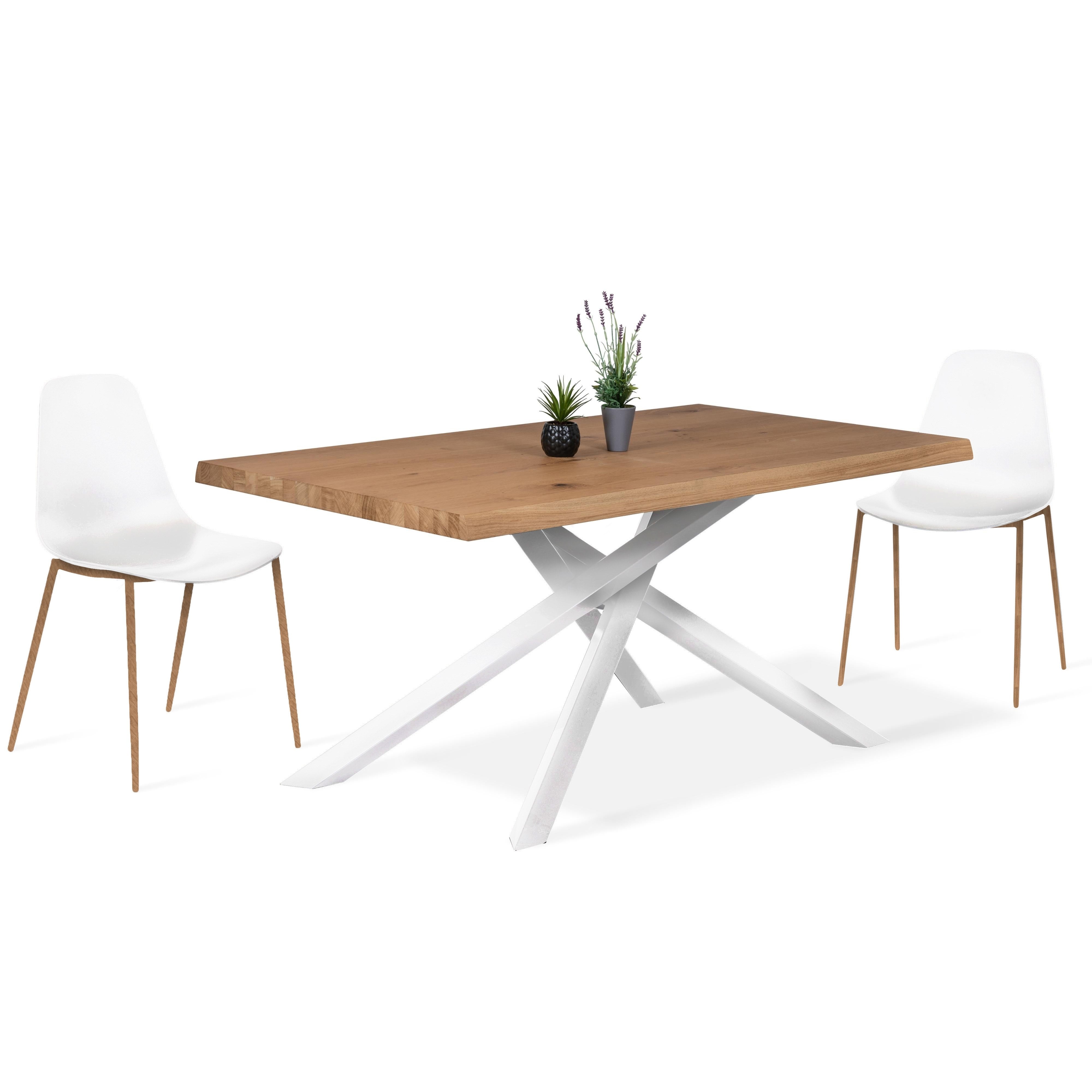 Tavolo da Pranzo  Allungabile 160/240 x 90 cm. Top  in Legno di Rovere impiallacciato  e gambe in Metallo