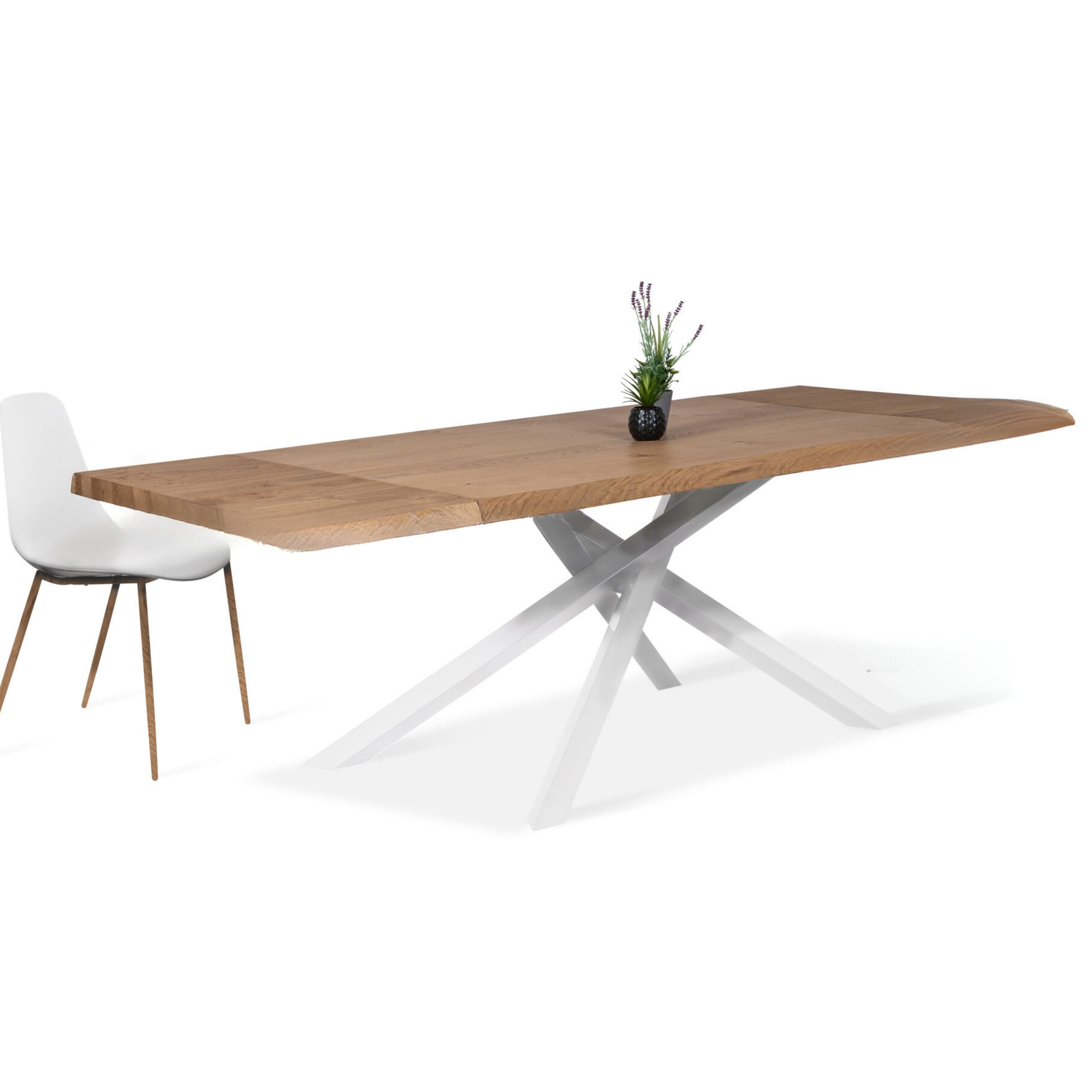 Tavolo da Pranzo  Allungabile 160/240 x 90 cm. Top  in Legno di Rovere impiallacciato  e gambe in Metallo