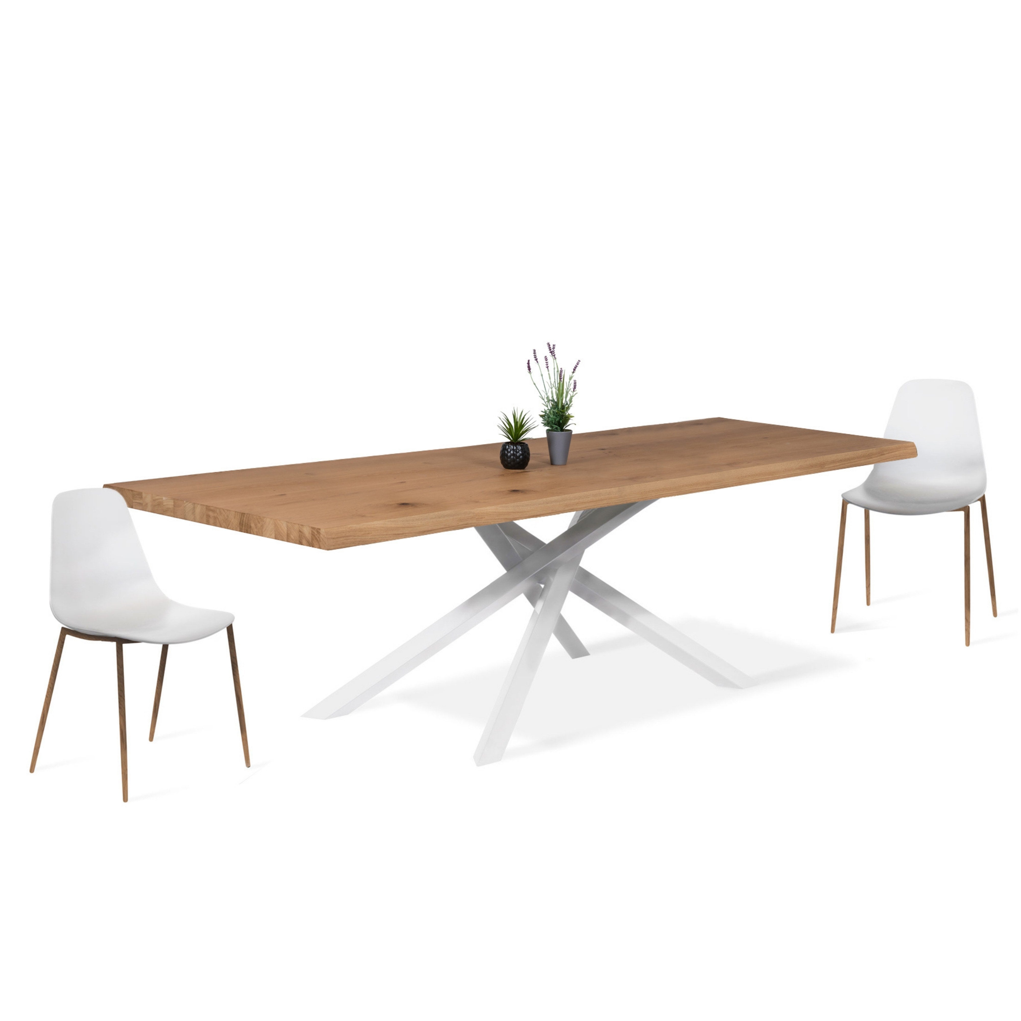 Tavolo da Pranzo  Allungabile 200/300 x 100 cm. Top  in Legno di Rovere impiallacciato  e gambe in Metallo