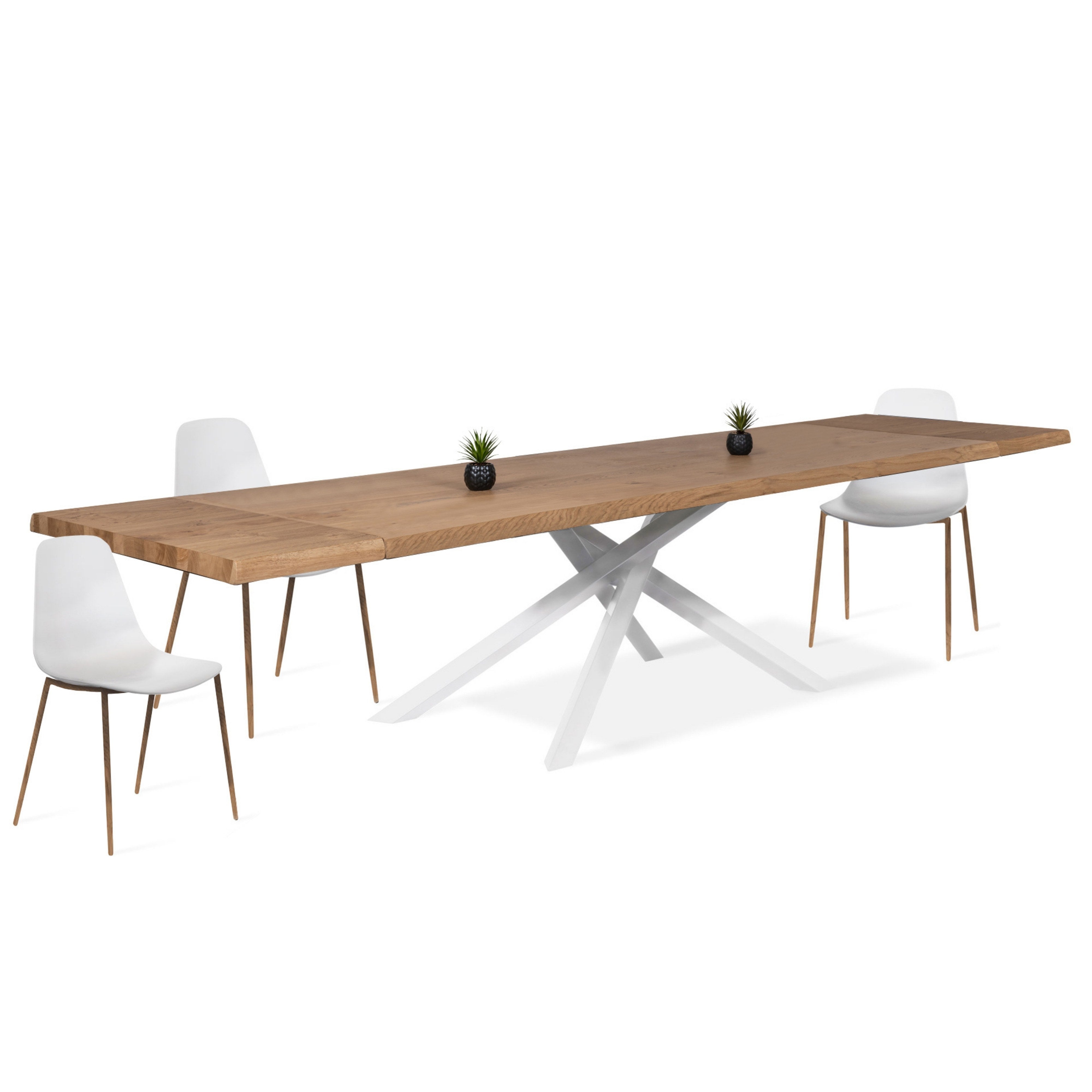 Tavolo da Pranzo  Allungabile 200/300 x 100 cm. Top  in Legno di Rovere impiallacciato  e gambe in Metallo