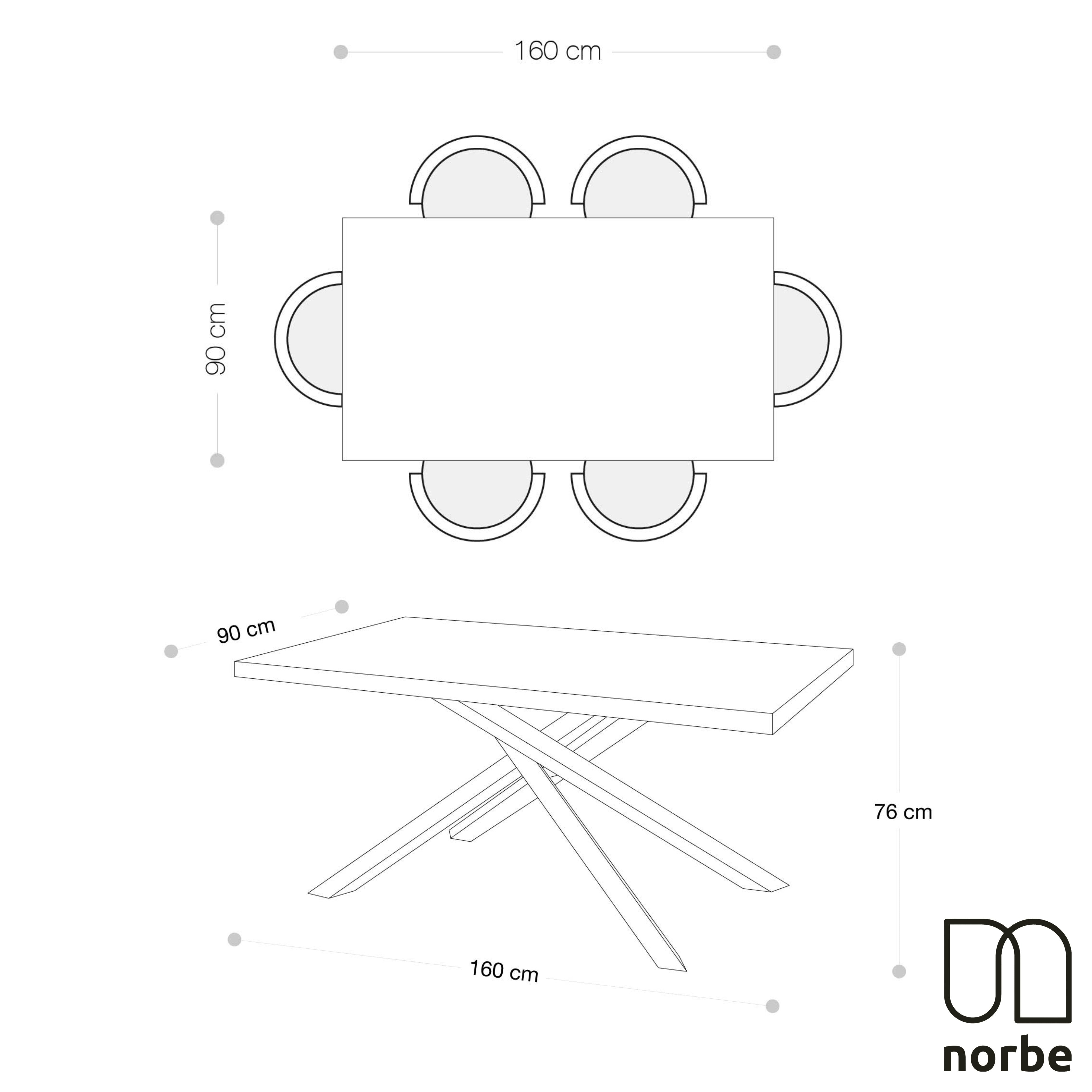 Tavolo da Pranzo   160 x 90 cm. Top  in Legno di Eucalipto impiallacciato  e gambe in Metallo