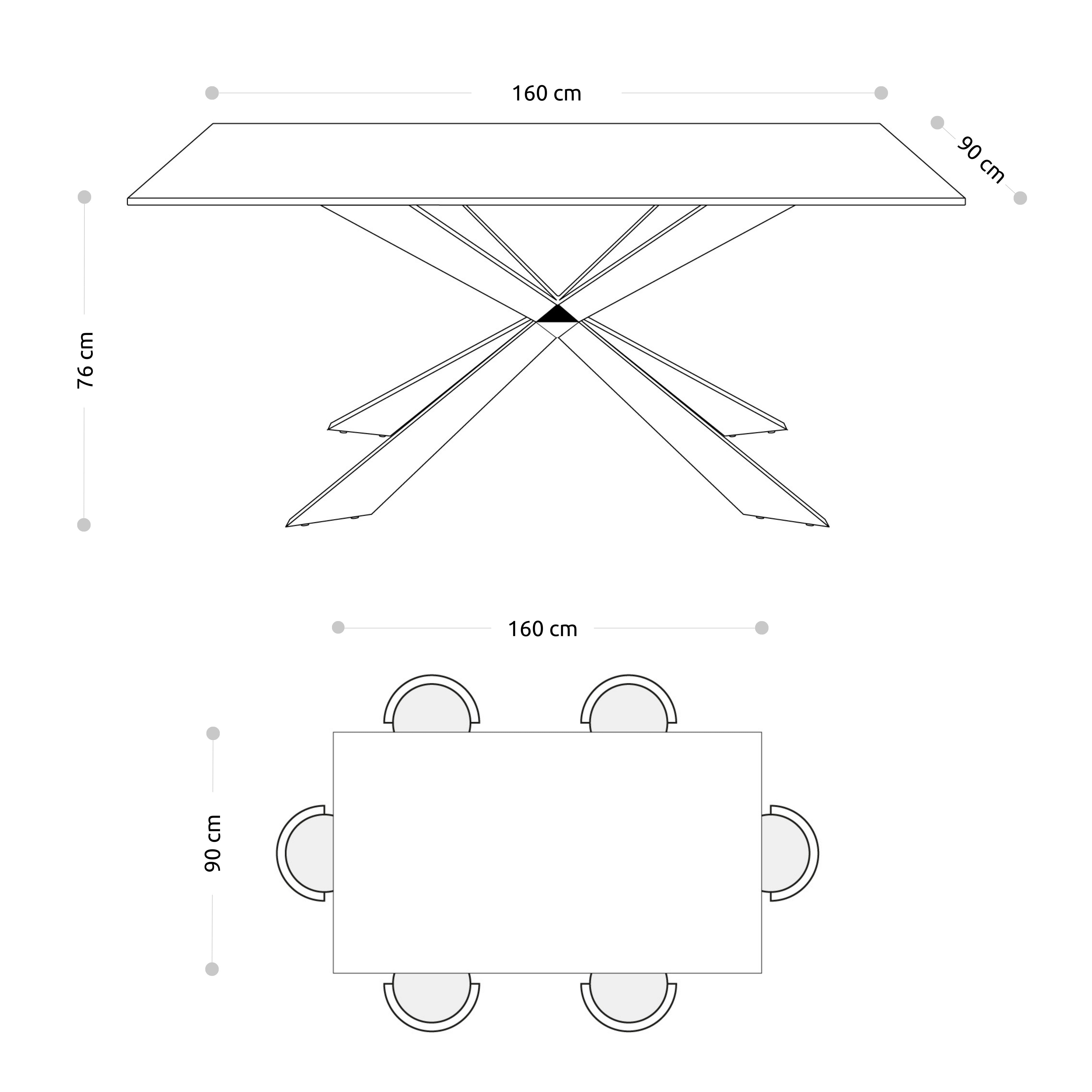 Tavolo da Pranzo 160X90 Top  in Legno di Eucalipto impiallacciato  e gambe in Metallo