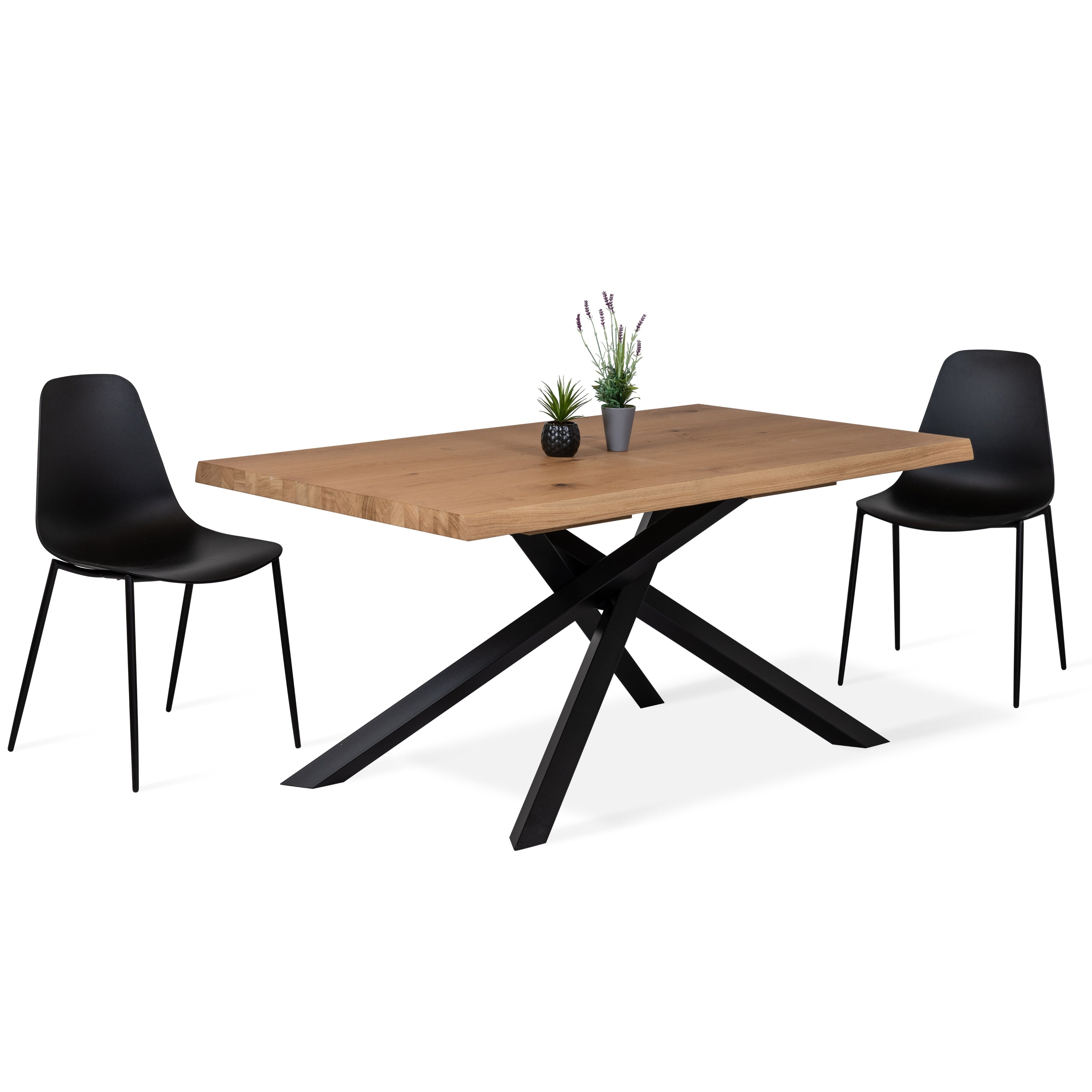 Tavolo da Pranzo   160 x 90 cm. Top  in Legno di Rovere impiallacciato  e gambe in Metallo