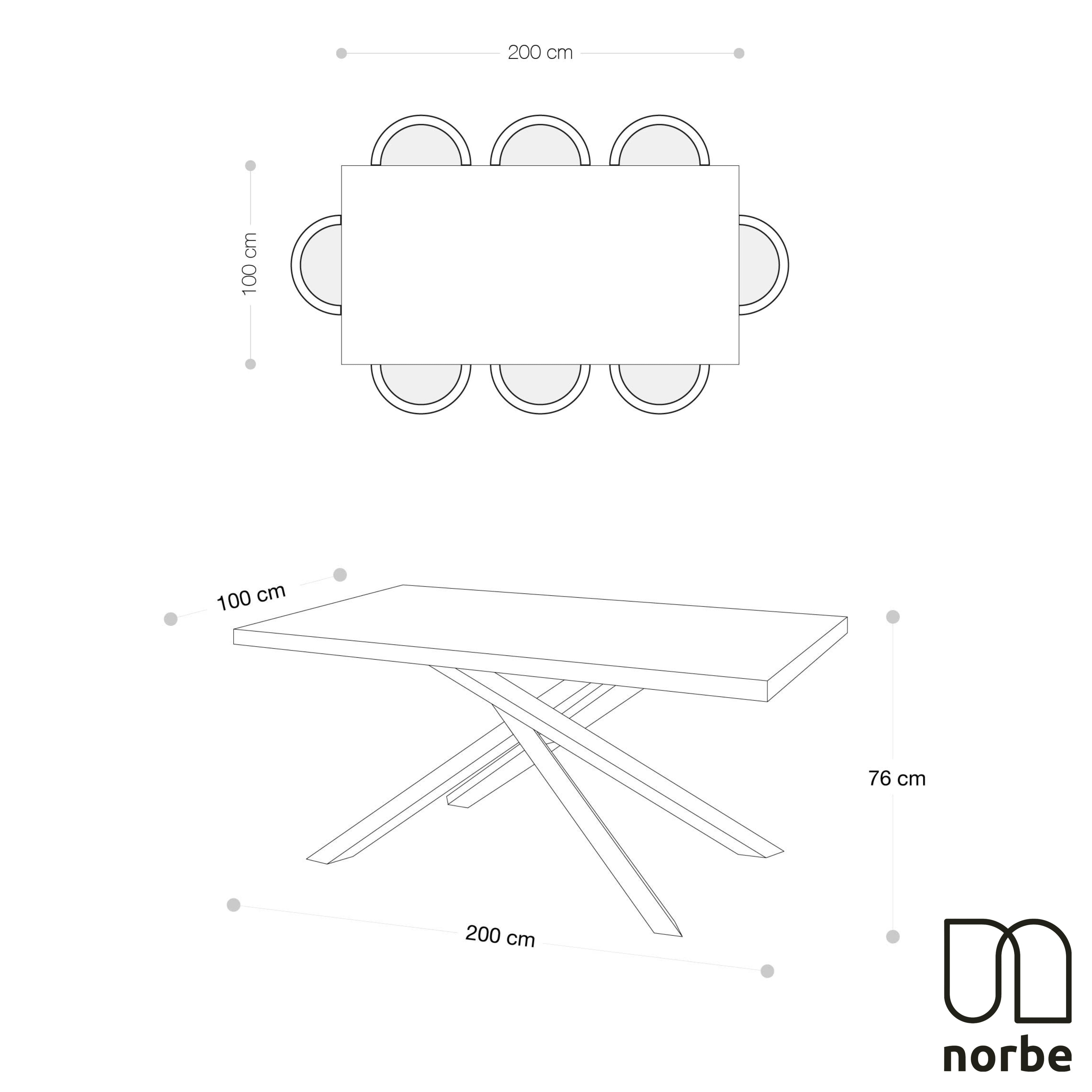 Tavolo da Pranzo   200 x 100 cm. Top  in Legno di Eucalipto impiallacciato  e gambe in Metallo