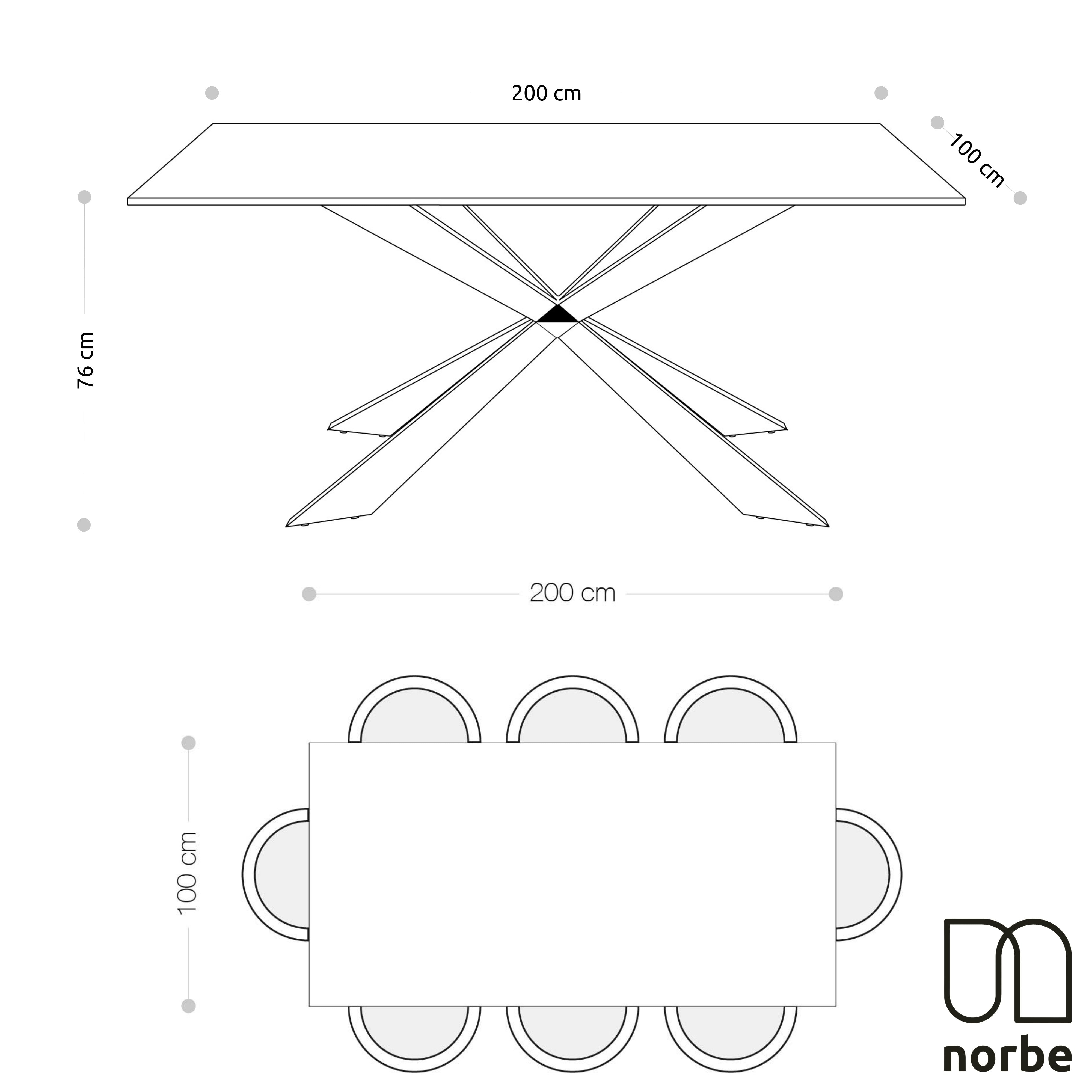 Tavolo da Pranzo 200X100 Top  in Legno di Eucalipto impiallacciato  e gambe in Metallo