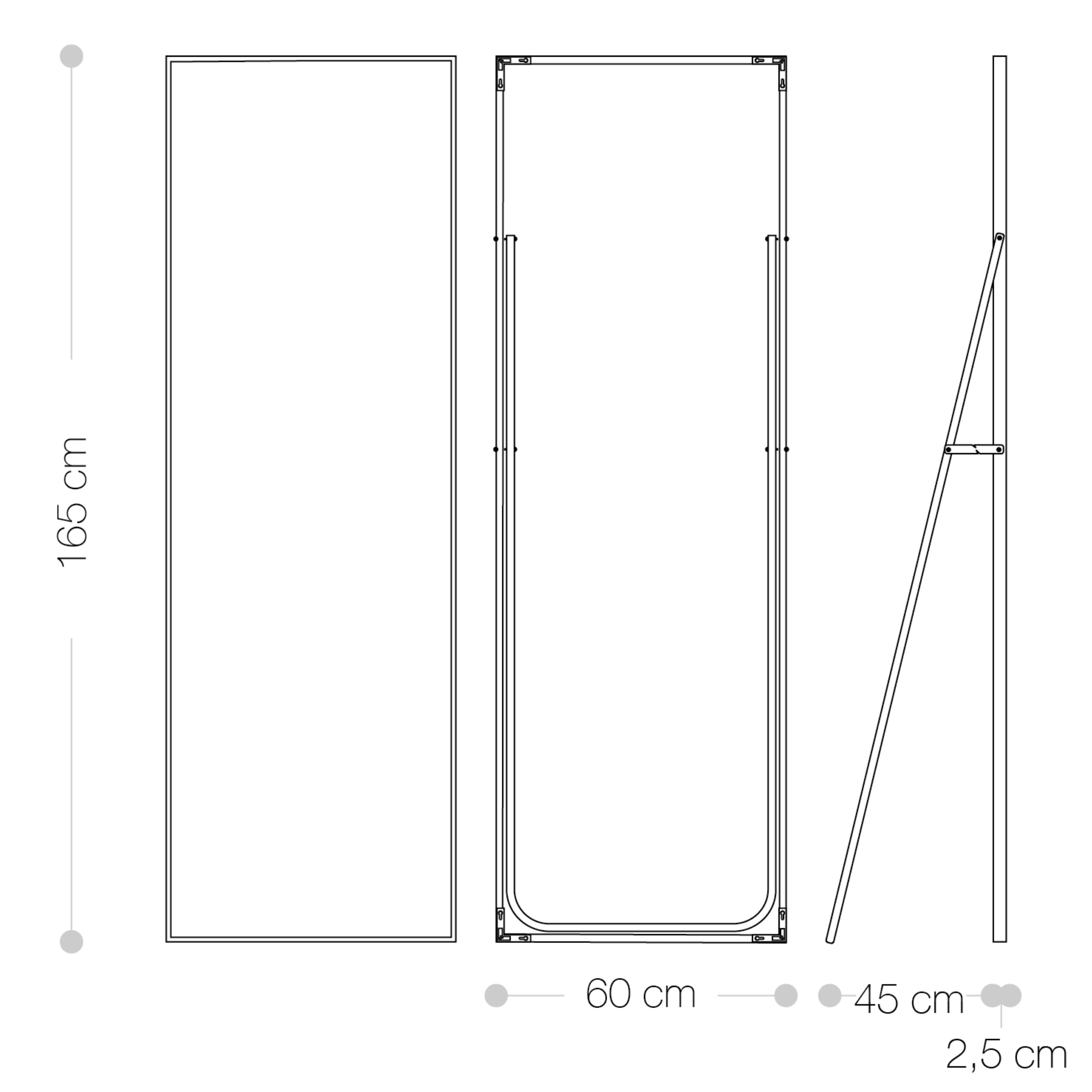 Specchio da Terra Rettangolare 165 x 60 con cornice in Alluminio