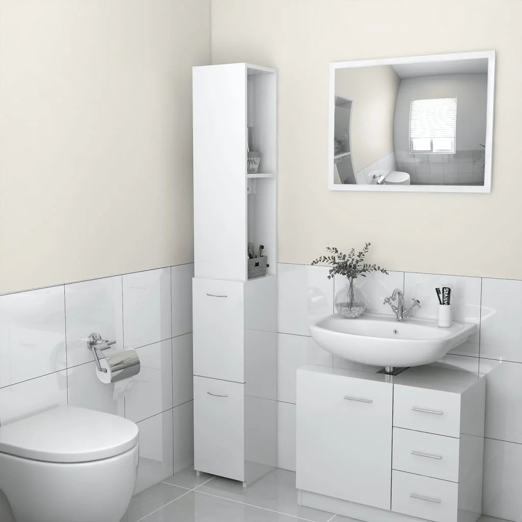 Armadietto Bagno Bianco Lucido 25x26,5x170 cm Legno