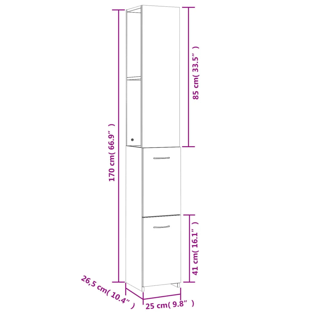 Armadietto Bagno Grigio Cemento 25x26,5x170cm Legno
