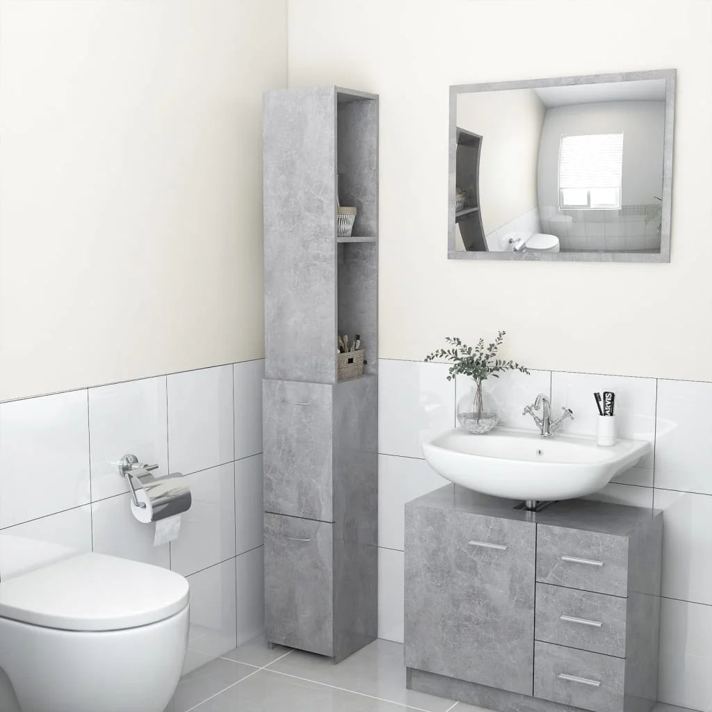 Armadietto Bagno Grigio Cemento 25x26,5x170cm Legno