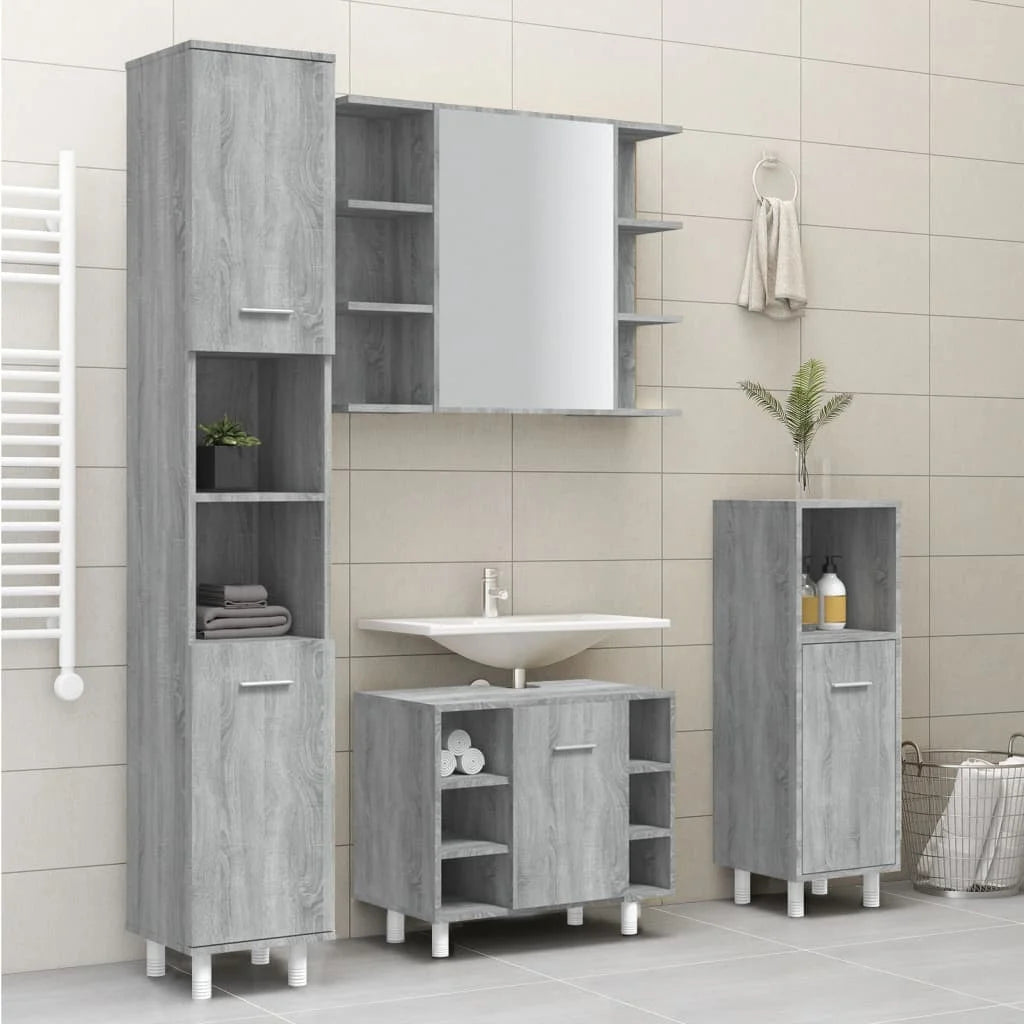 Armadietto Bagno Grigio Sonoma 30x30x179cm in Legno