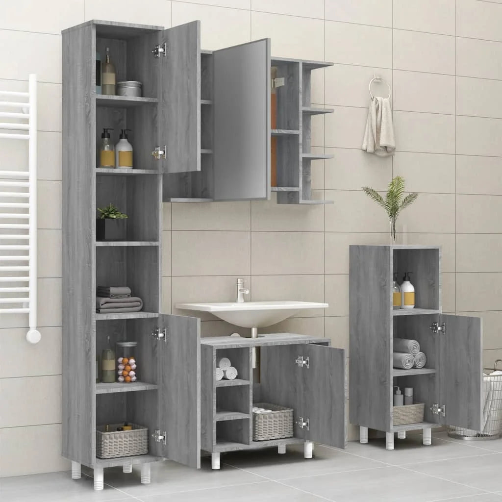 Armadietto Bagno Grigio Sonoma 30x30x179cm in Legno