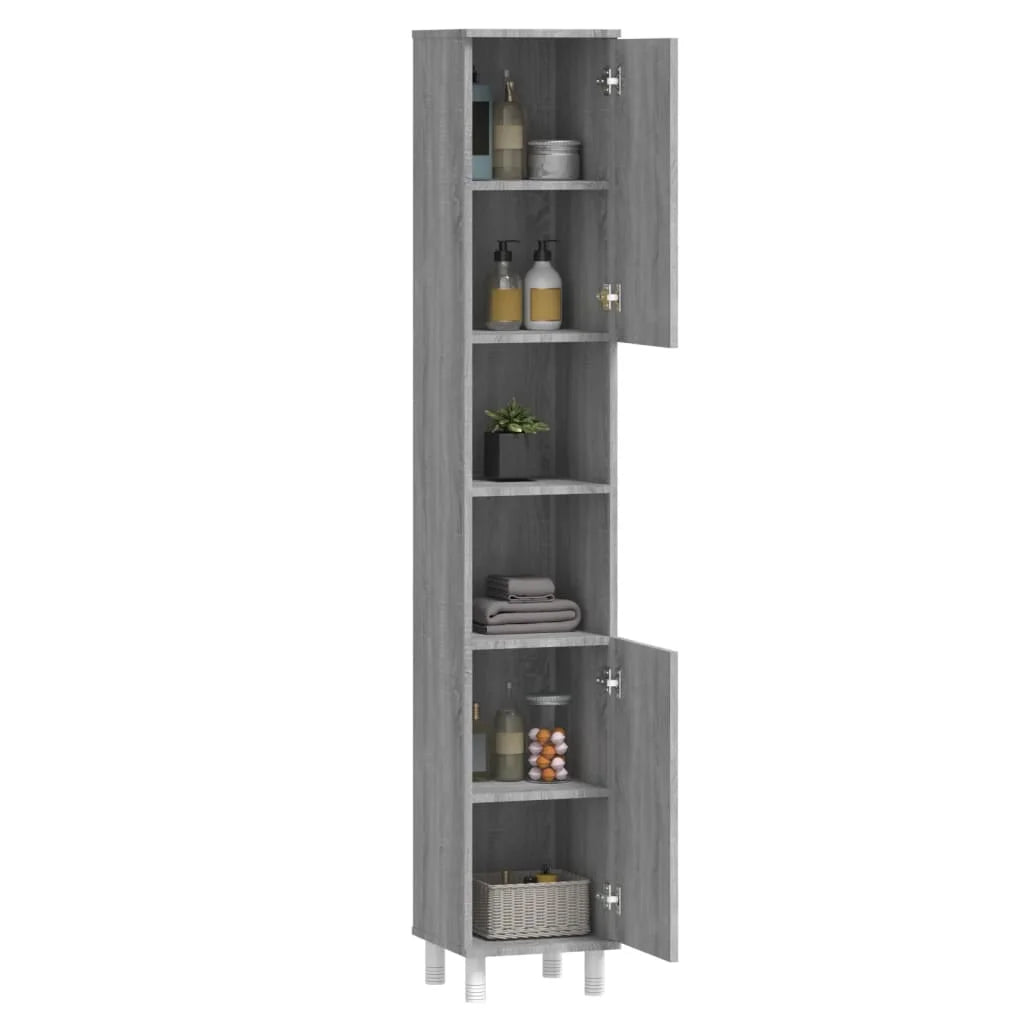 Armadietto Bagno Grigio Sonoma 30x30x179cm in Legno