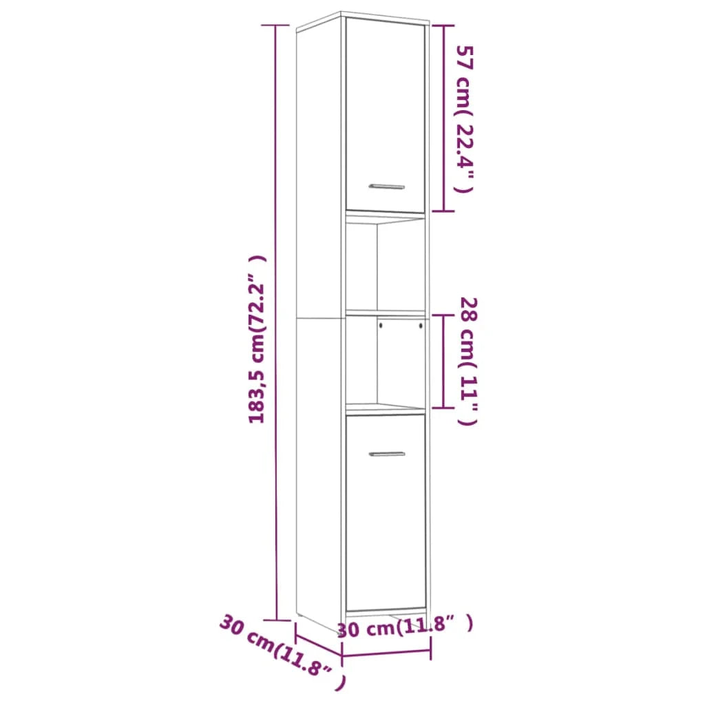 Armadietto Bagno Grigio Sonoma 30x30x183,5 cm Legno
