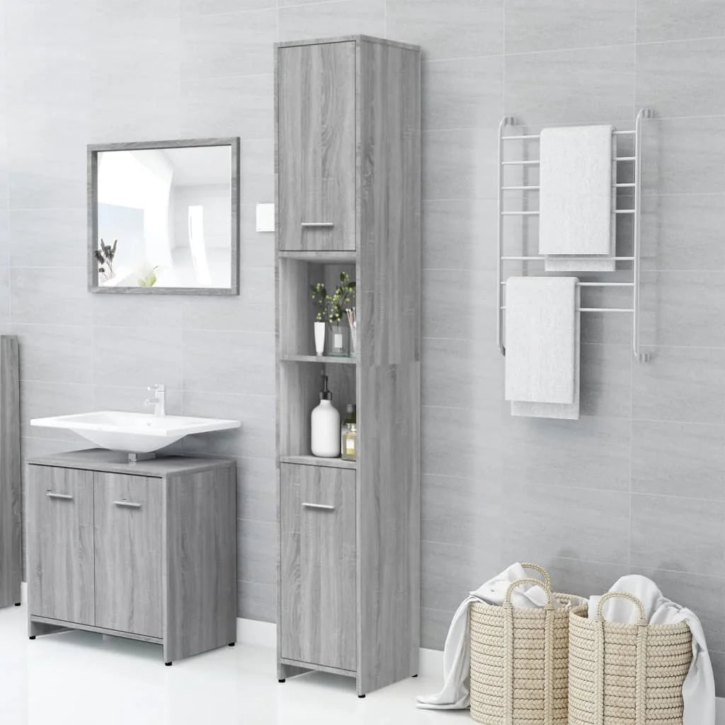 Armadietto Bagno Grigio Sonoma 30x30x183,5 cm Legno
