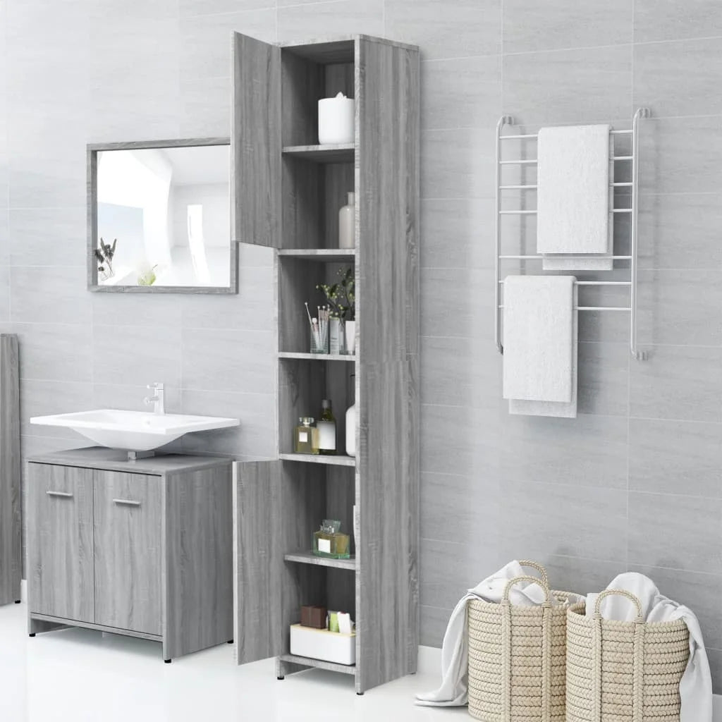 Armadietto Bagno Grigio Sonoma 30x30x183,5 cm Legno