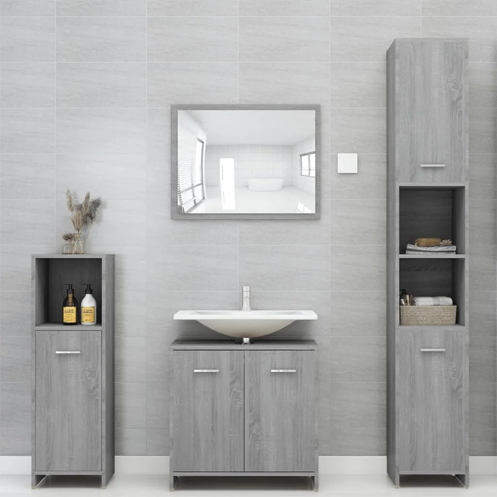 Armadietto Bagno Grigio Sonoma 30x30x95 cm in Legno