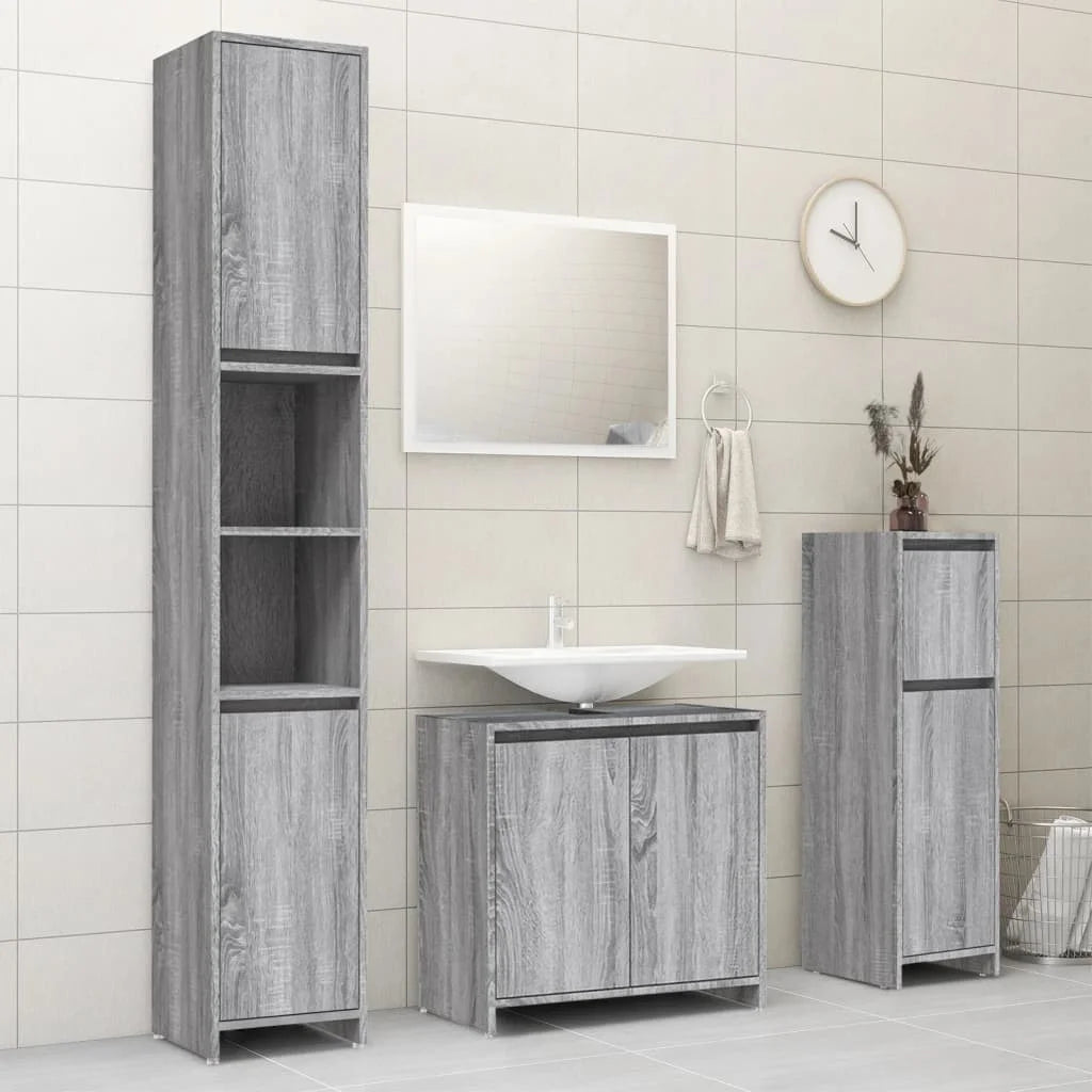 Armadietto Bagno Grigio Sonoma 30x30x95 cm in Legno