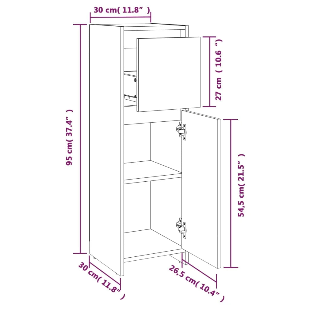 Armadietto Bagno Grigio Sonoma 30x30x95 cm in Legno