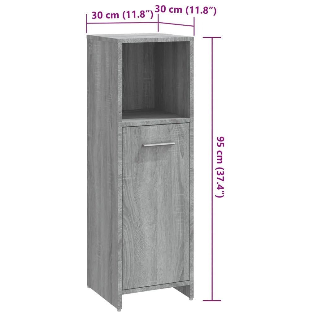 Armadietto Bagno Grigio Sonoma 30x30x95 cm in Legno