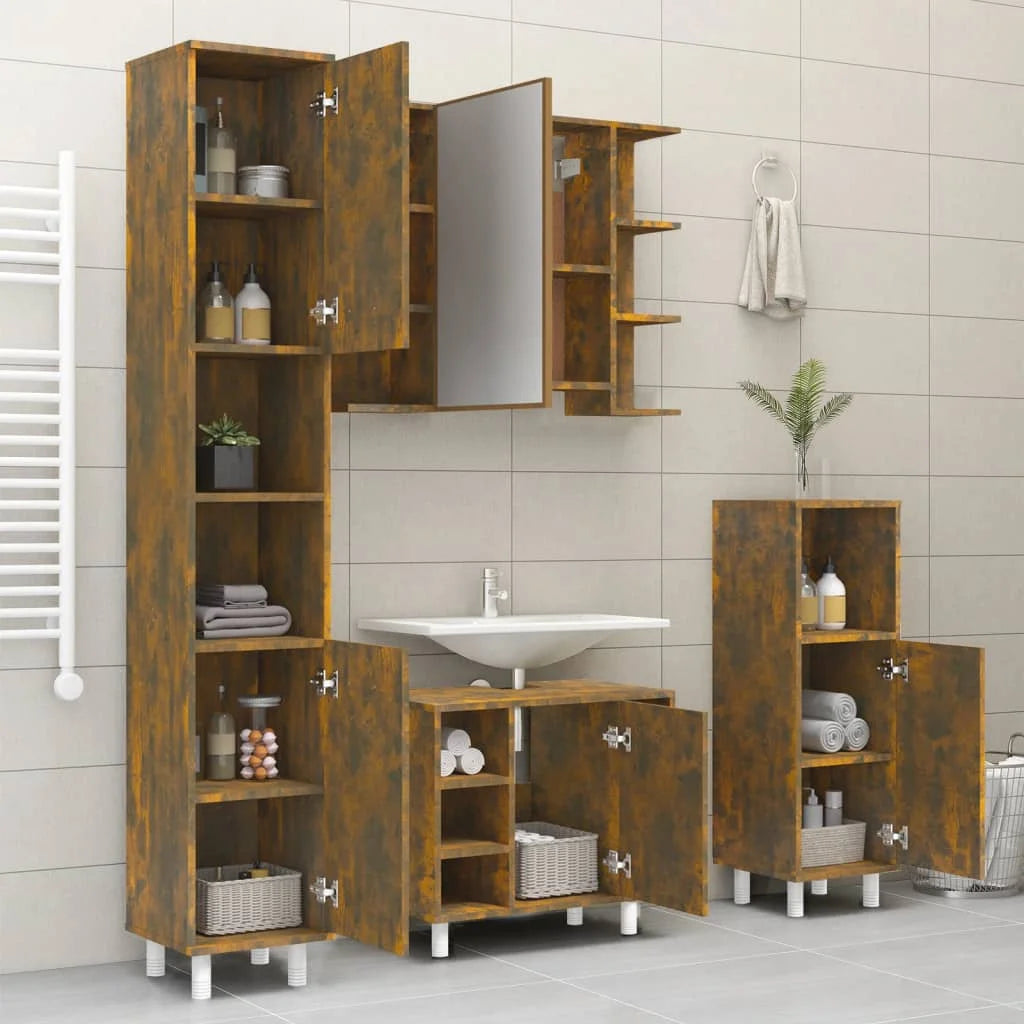 Armadietto Bagno Rovere Fumo 30x30x179 cm in Legno
