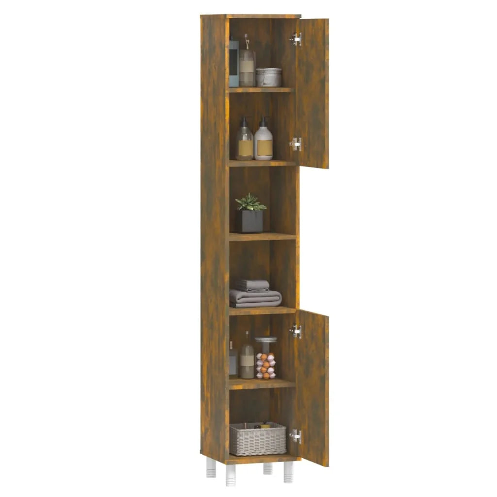 Armadietto Bagno Rovere Fumo 30x30x179 cm in Legno