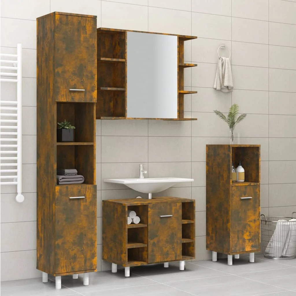Armadietto Bagno Rovere Fumo 30x30x179 cm in Legno