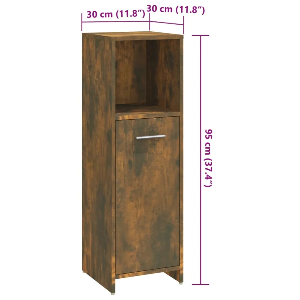 Armadietto Bagno Rovere Fumo 30x30x95 cm in Legno