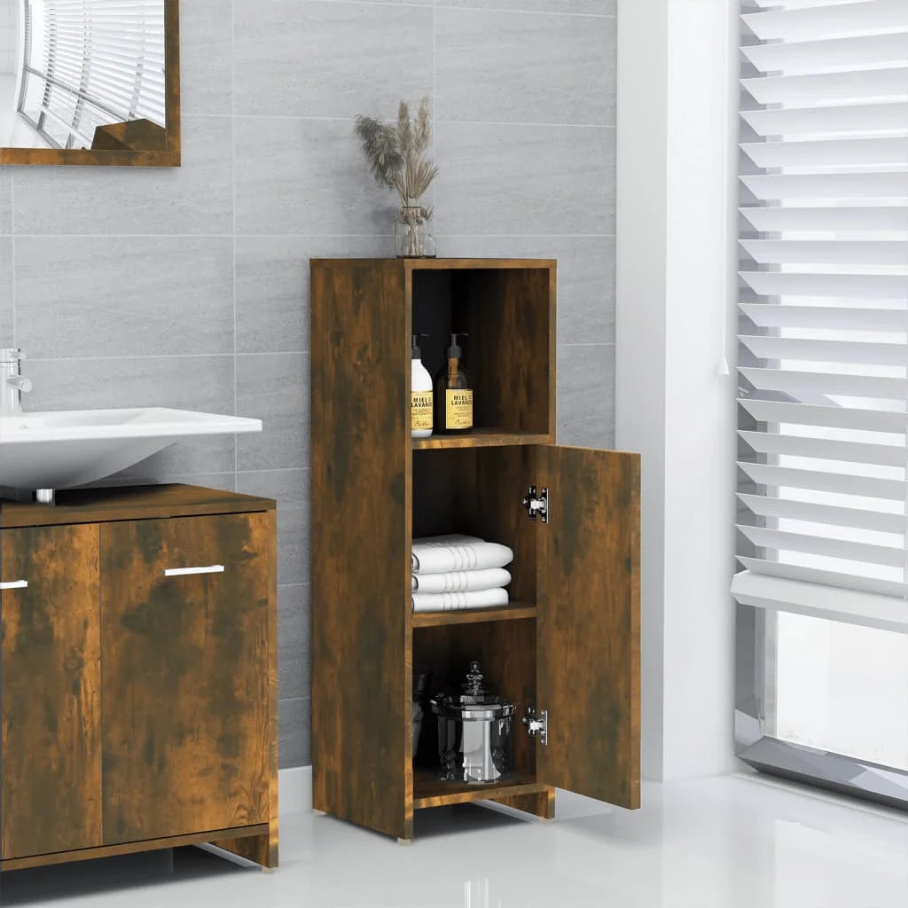 Armadietto Bagno Rovere Fumo 30x30x95 cm in Legno