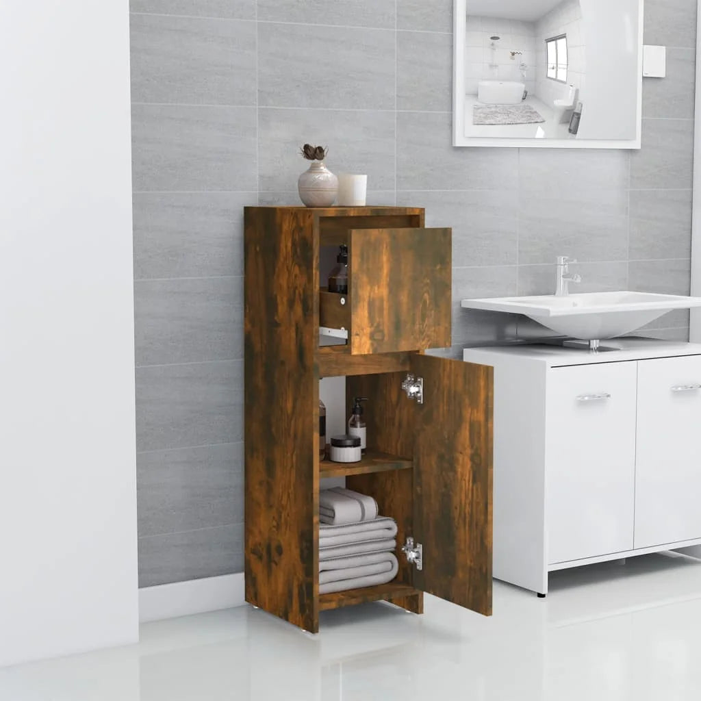Armadietto Bagno Rovere Fumo 30x30x95 cm in Legno