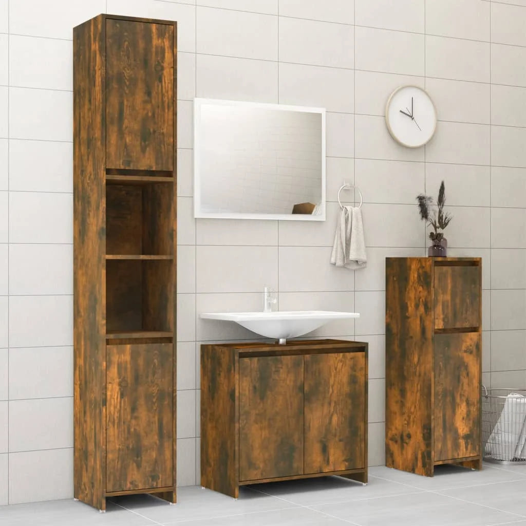 Armadietto Bagno Rovere Fumo 30x30x95 cm in Legno