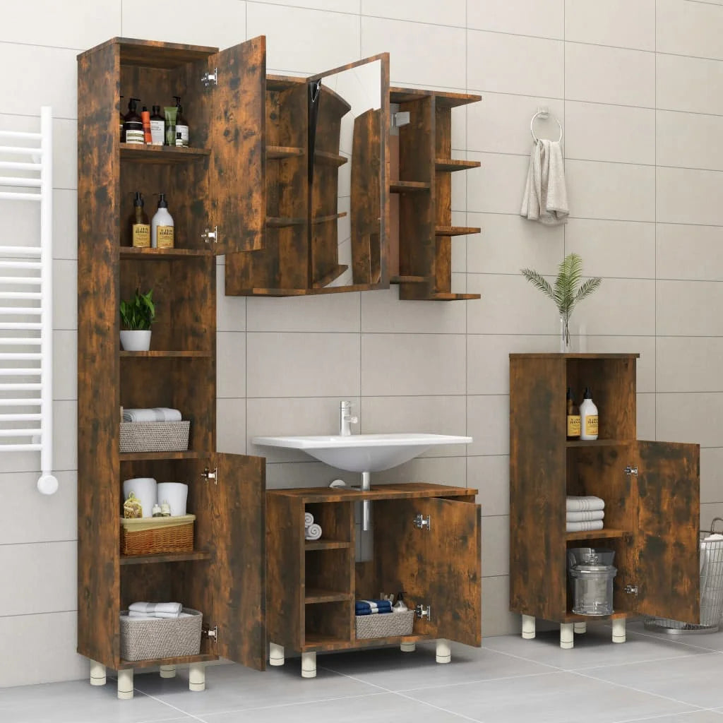Armadietto Bagno Rovere Fumo 30x30x95 cm in Legno