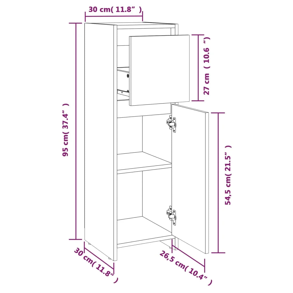Armadietto Bagno Rovere Fumo 30x30x95 cm in Legno