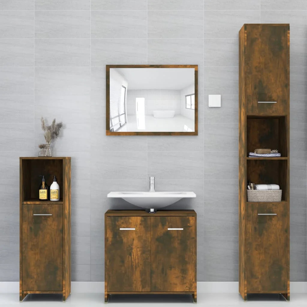Armadietto Bagno Rovere Fumo 30x30x95 cm in Legno